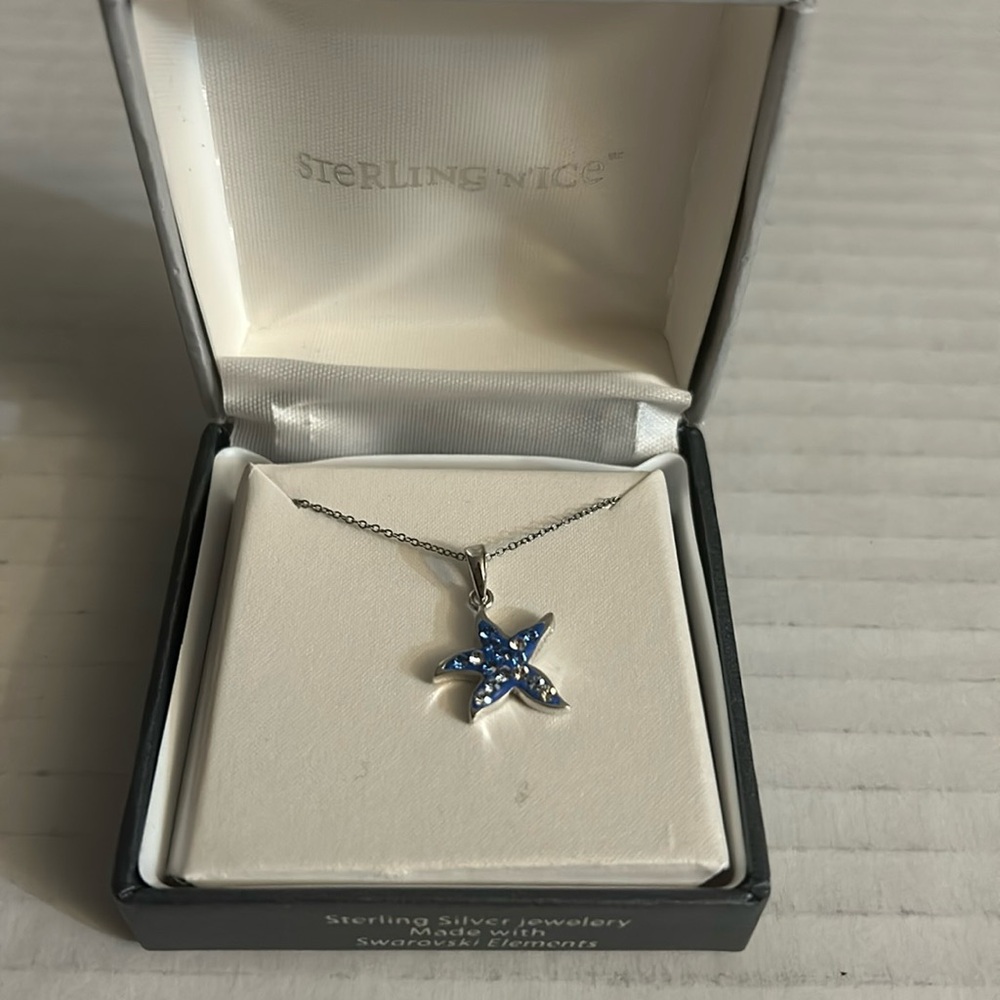 Brand new sterling silver blue starfish necklace. New in box